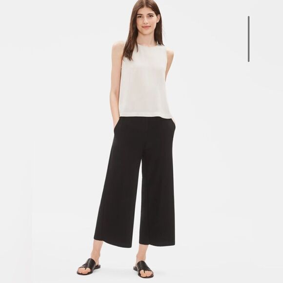 Eileen fisher system lightweight washable stretch crepe wide leg pant black new - Picture 2 of 12